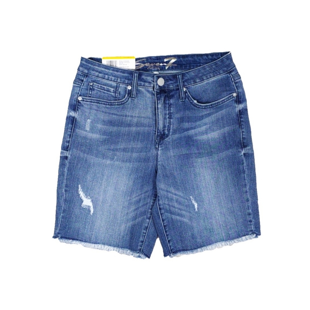 NWT Seven7 $59 Wms 9" Sunset Bermuda Jean Fray Shorts - Picture 4 of 8